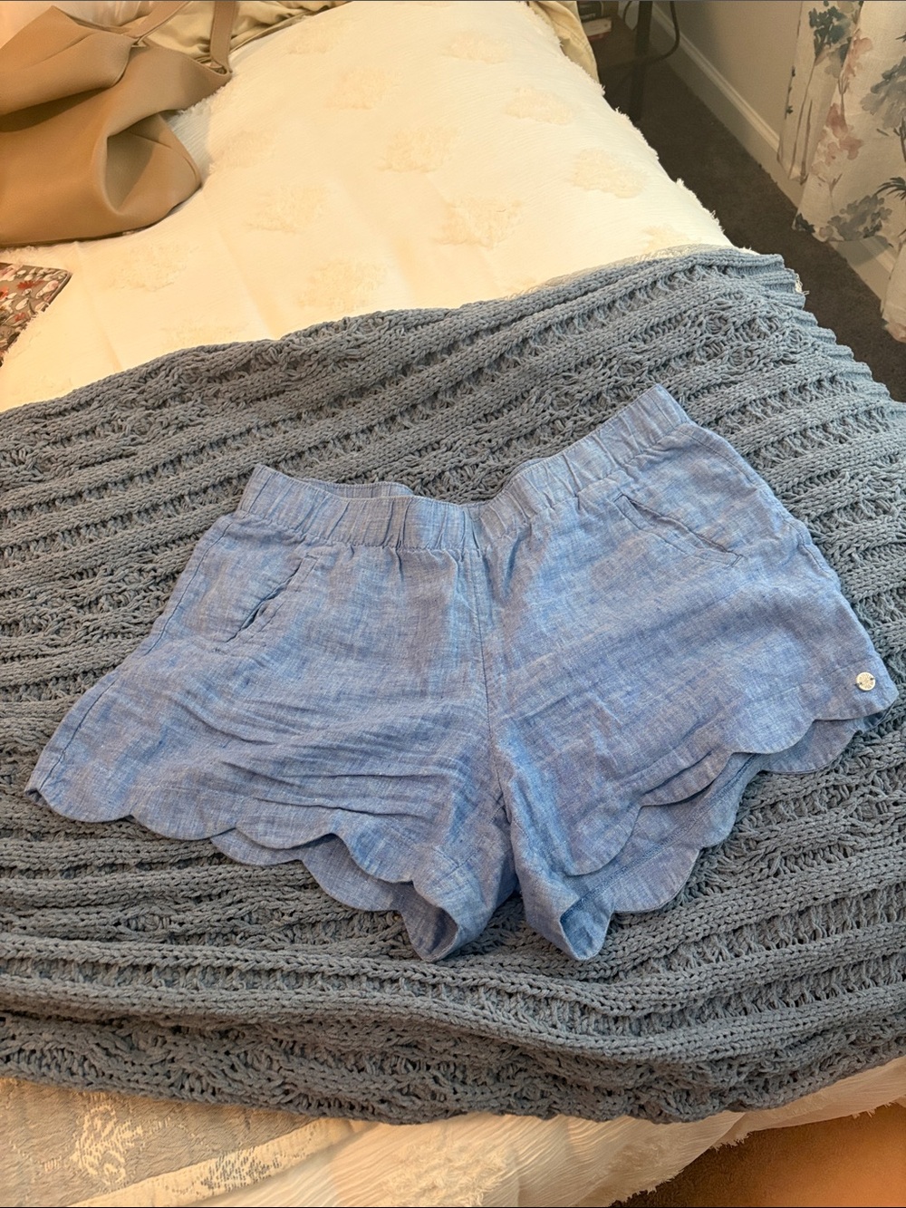 Lilly Pulitzer Light Blue Scallop Hem Linen Shorts